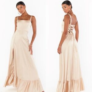 Show Me Your Mumu Clarissa Corset Dress in Champagne Luxe Satin M